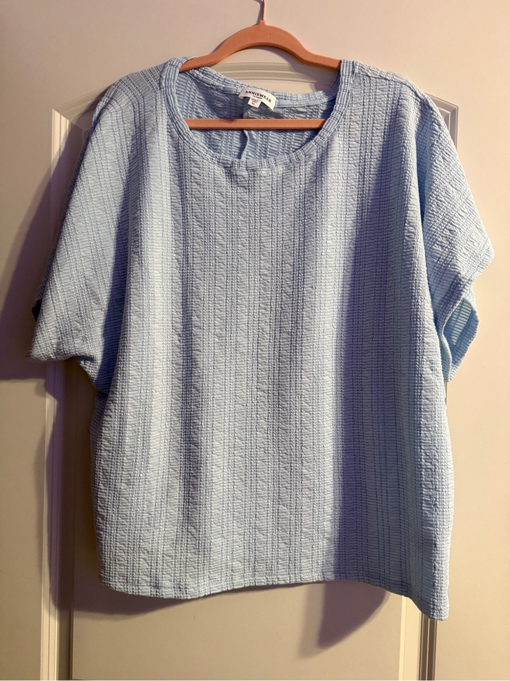 Anniewear Sky Blue Textured Short Sleeve Tee + Shorts Set